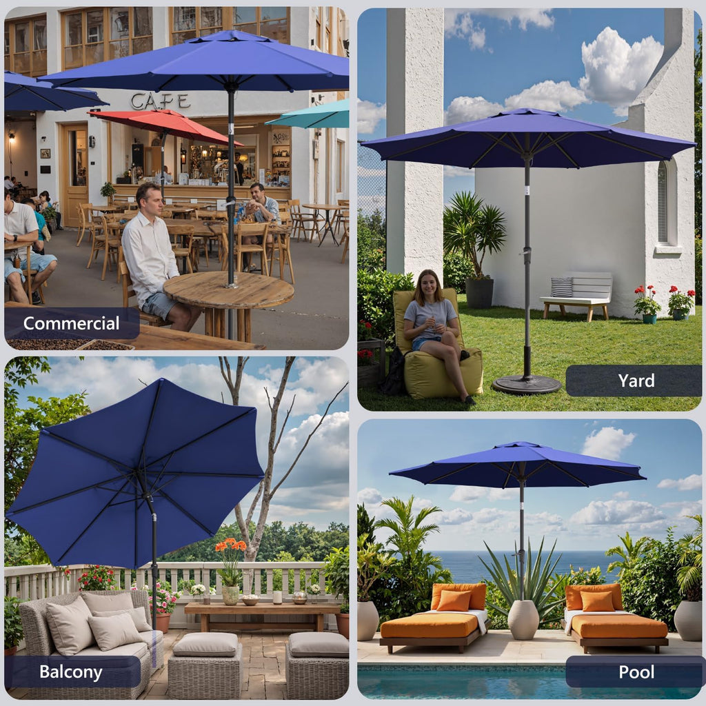 Outdoor Patio Umbrella with One Push Button Tilt and Crank, 8 Sturdy Ribs Market Table Umbrella