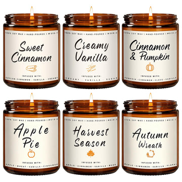 Fall Candles, 6 Pack Scented Candle Set, 42 oz Holiday Soy Candles, Candle Gifts Set for Men and Women, Home Decor of
