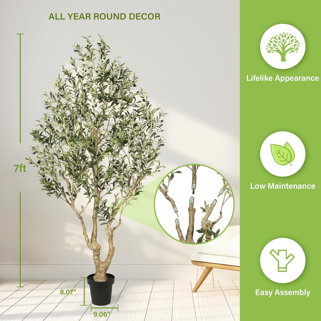 Olive Trees Artificial Indoor 7ft with Thick Trunk, Sturdy Base