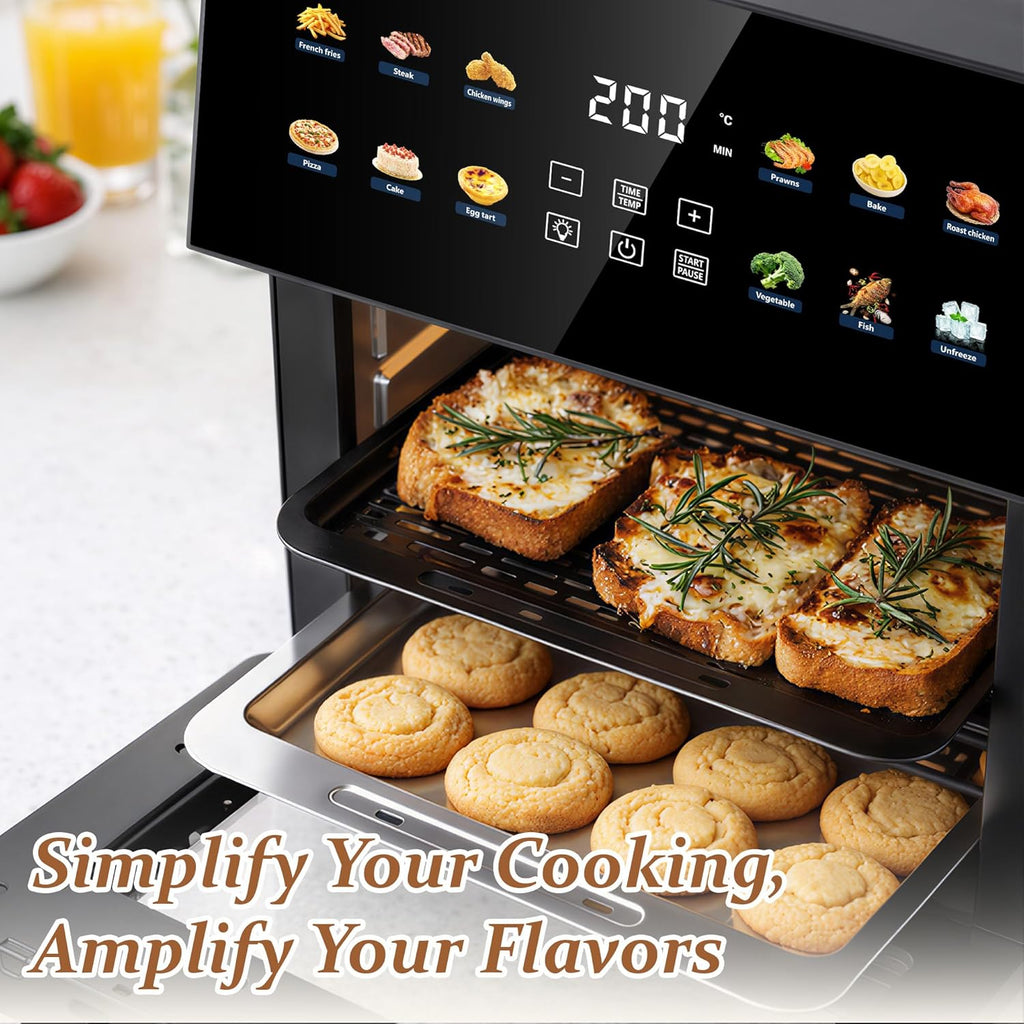 12QT Air Fryer Oven, 8-in-1 Air Fryer Toaster Oven Combo with 8 Presets, Family Size Countertop Oven with 2 Baking