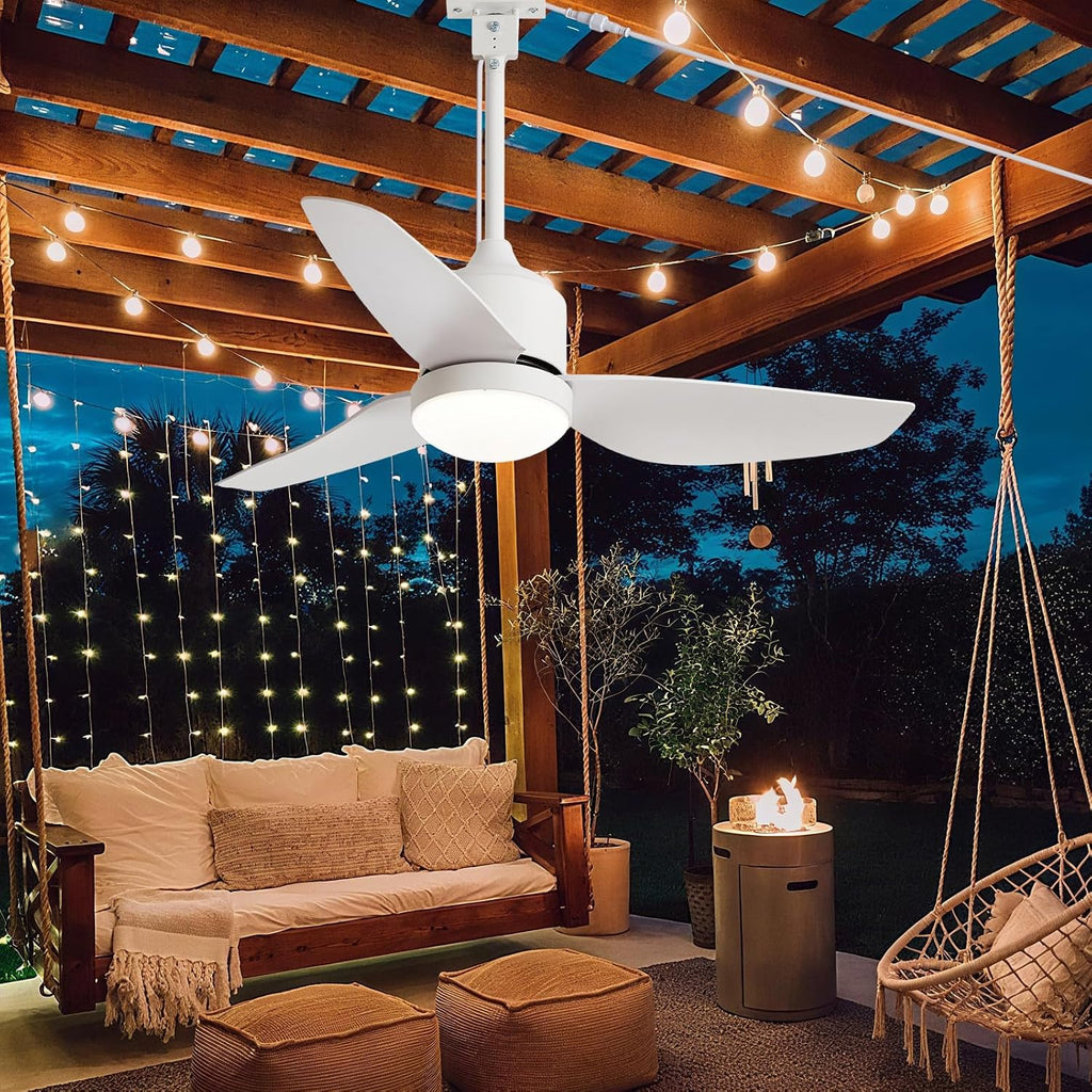 42 Inch White Waterproof Gazebo Fans with Lights Outdoor Hanging - Plug in Remote App Control for Patio Indoor Farmhouse Porch - 6 Speed Reversible DC Motor