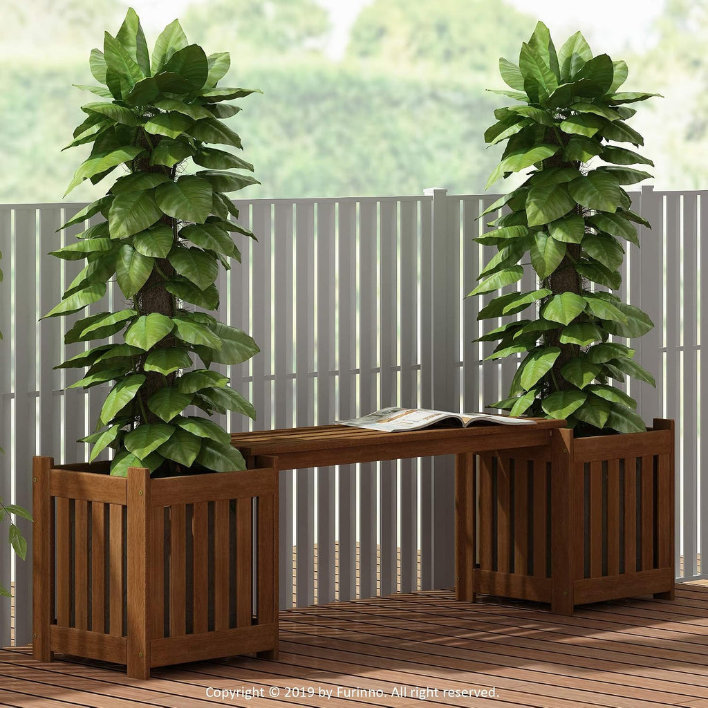 FG19455 Tioman Hardwood Outdoor Lifestyle Flowerbox with Bench, Natural