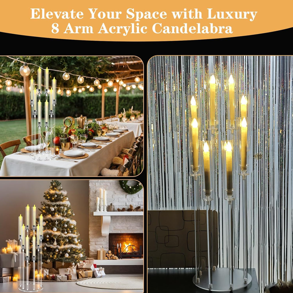 2 Sets 8 Arms Acrylic Candelabra Centerpieces for Tables Decortion,Clear Candle Holdercor,Candlesticks Holder with 16