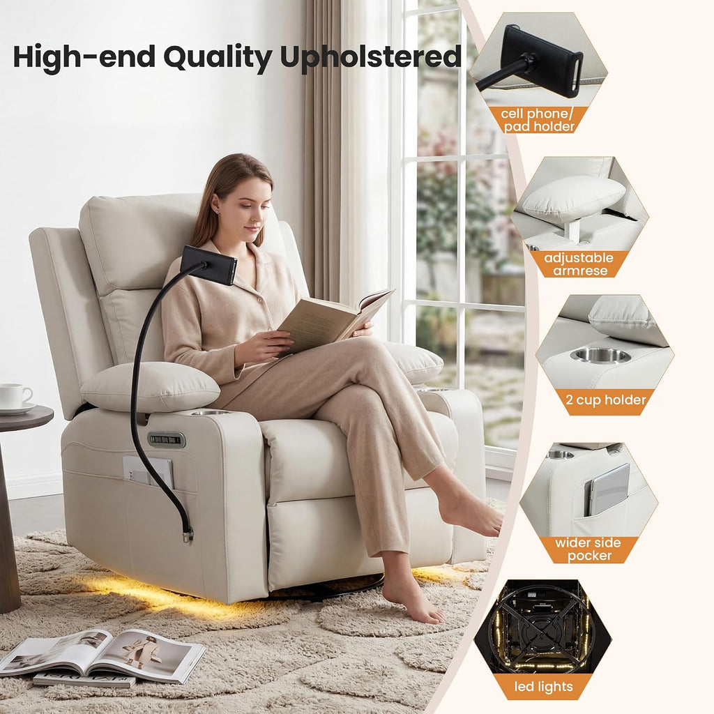Rocking Chair Nursery with Adjustable Armrests,Power Recliner Chair, Beige | Glider Rocker with Adjustable Headrest