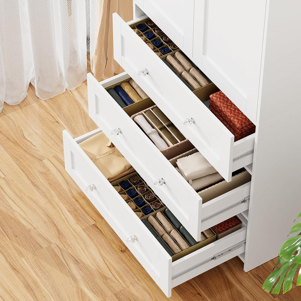 71" Tall Armoire Wardrobe Closet with Drawers and Mirror | Clothing Storage Cabinet with Hanging Rod, 2 Doors Wooden