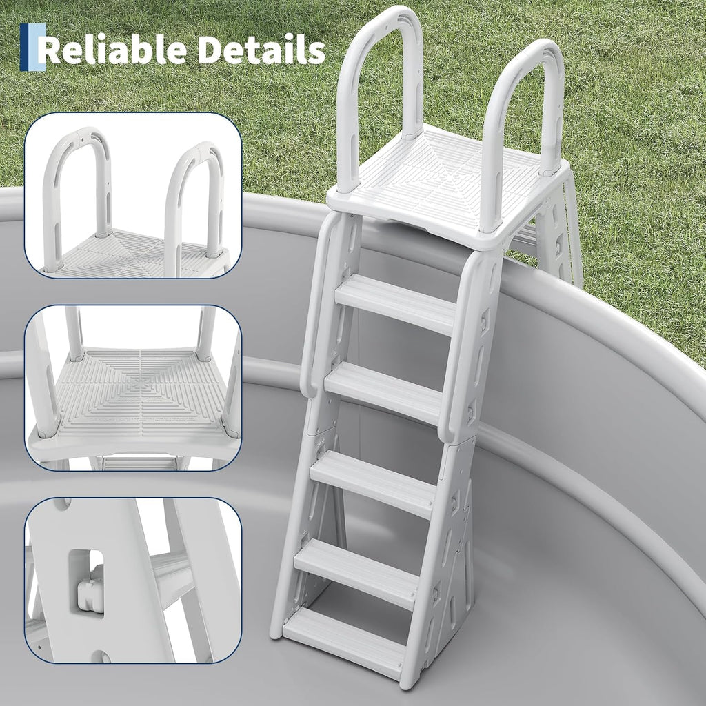 A-Frame Above Ground Pool Ladder with Anti-Slip Steps, HDPE Material | Heavy Duty Swimming Pool Steps with Safety