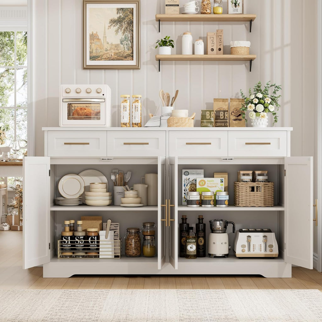 60" Large Buffet Sideboard with Storage, 36" Tall Kitchen Buffet Storage Cabinet with 4 Drawers