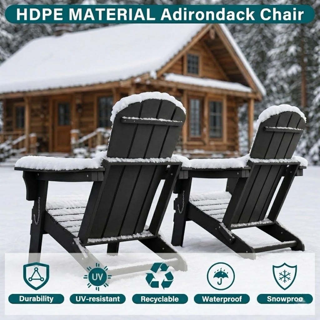 Folding Adirondack Chair with Cup Holder - All-Weather HDPE Outdoor Chair, Ultra-Portable Lawn Chair with Ergonomic