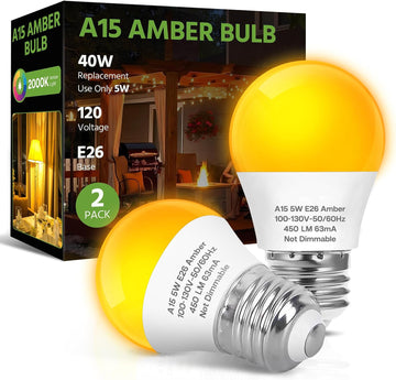 LED Amber Sleep Light Bulbs, A15 40W Equivalent Soft Warm Blue Light Block