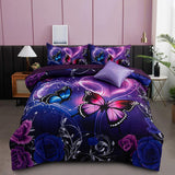 A Nice Night Galaxy 6pcs Bed in a Bag Purple and Blue Dreamy 3D Butterfly Printed