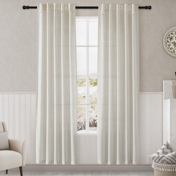 Cream Linen Curtains 80 inches Long Back Tab Light Filtering Privacy Sheer Curtains Modern Farmhouse Coastal Decor