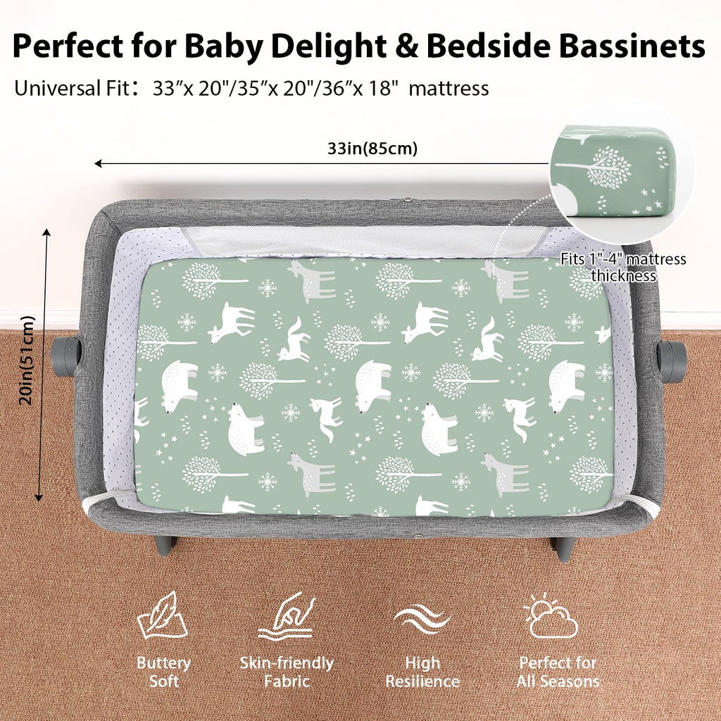 Bedside Bassinet Sheets Boy Fitted, Rectangle 33"x20" 3-Pack