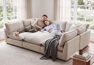 Modular Sectional Sofa, Oversized Chenille Cloud Couch, Deep Comfy Seat, 6-Seater Sofas Couches , Beige, High Feet
