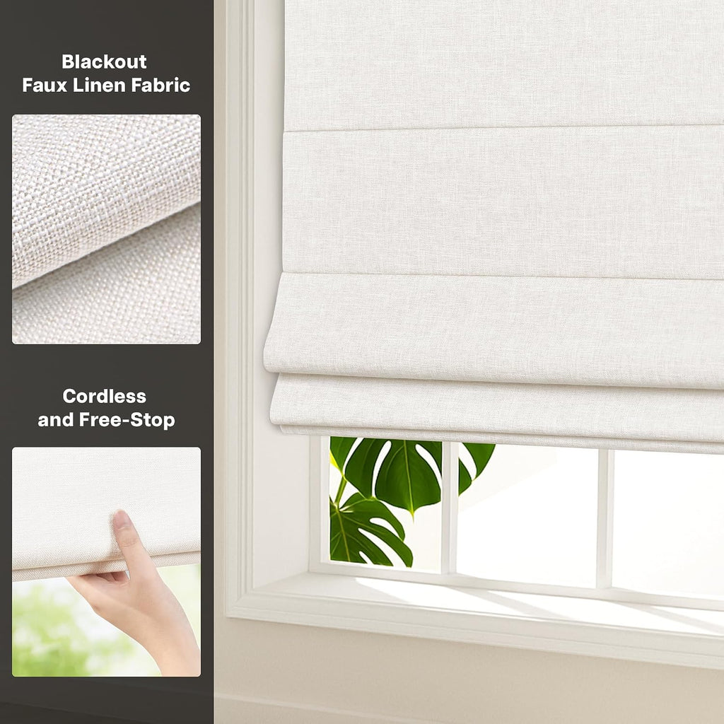 No Drill Cordless Roman Shades for Windows, 24" W x 60" H, White