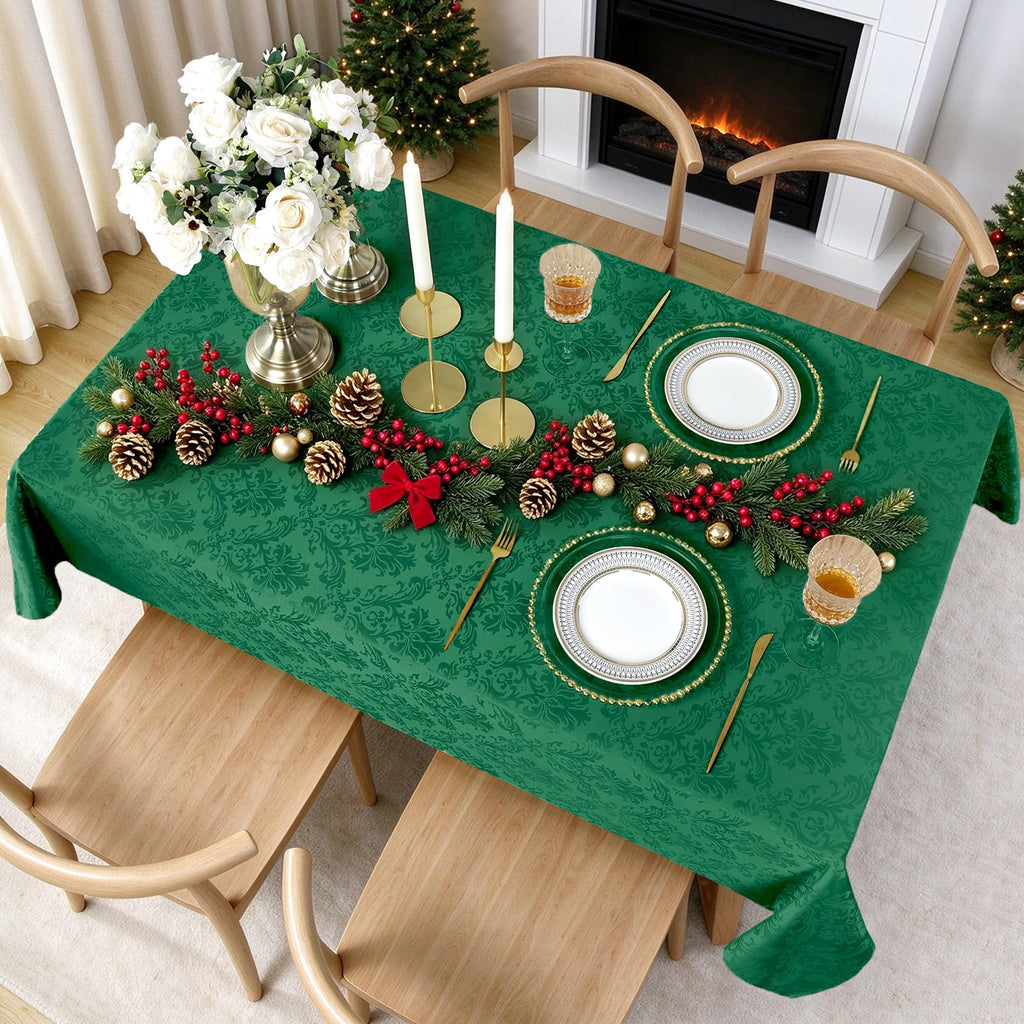 Christmas Green Damask Rectangle Tablecloth, 60 x 84 Inch