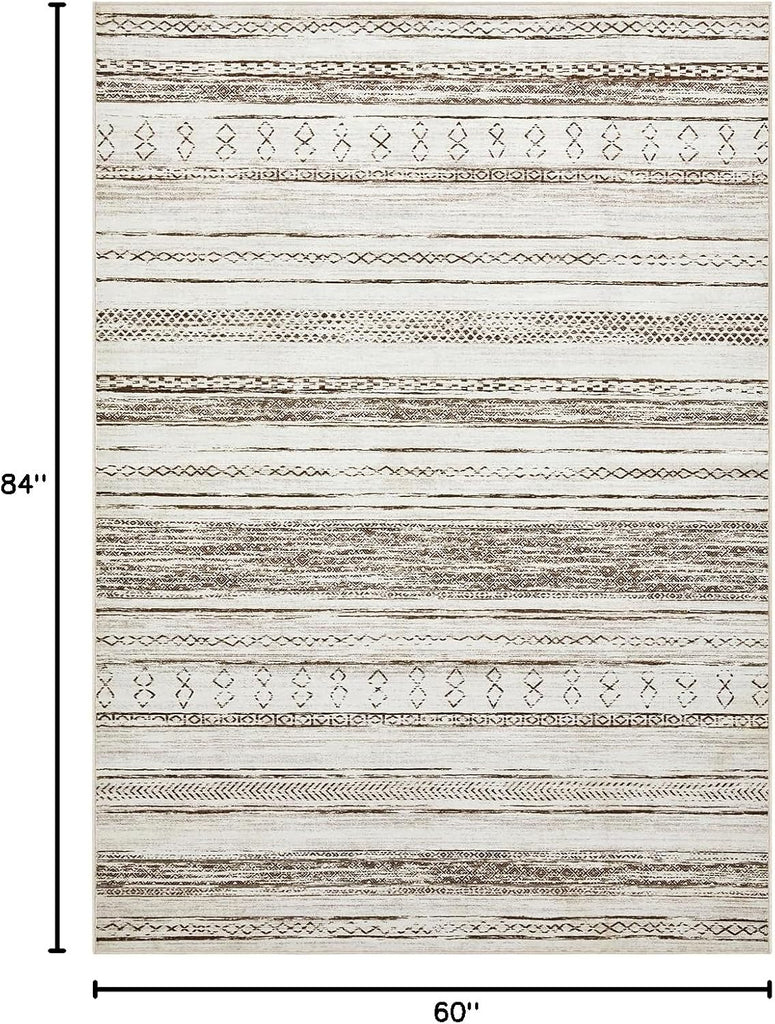 Area Rug Living Room Rugs - 5x7 Washable Large Soft Neutral Boho Moroccan Bohemian Farmhouse Rug Indoor Floor Carpet