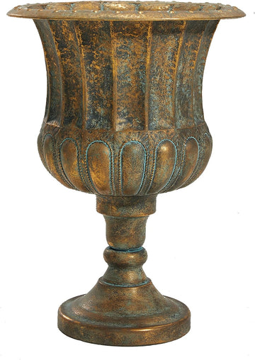 24.5" H. Metal Urn Planters 1-Pack - Bronze Classic Antique Iron Plant Pots - Large Decorative Rustic Flower Pots for