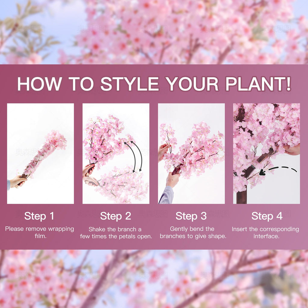 5 FT Pink Artificial Cherry Blossom Tree with LED Lights, 6 Trunks