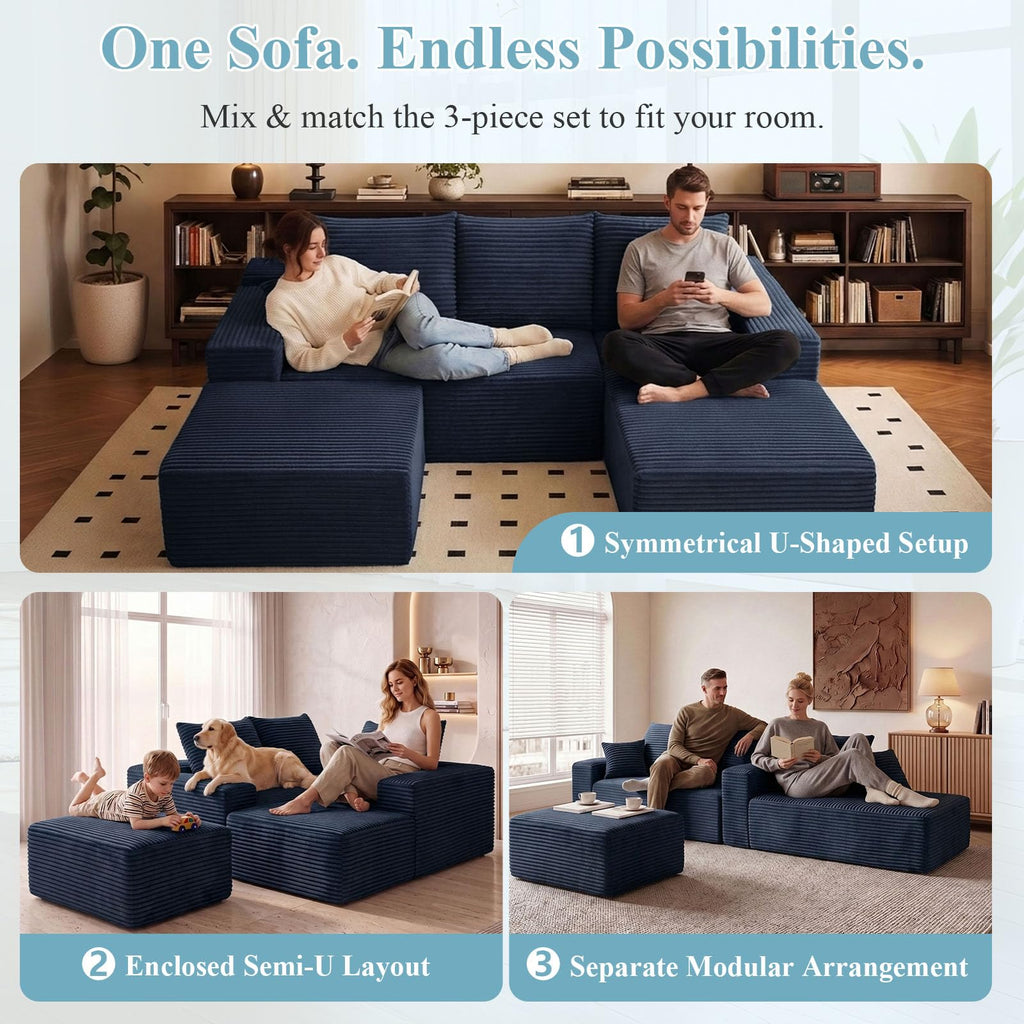 Boneless Cloud Sectional Couch Modular Sofa with Ottoman