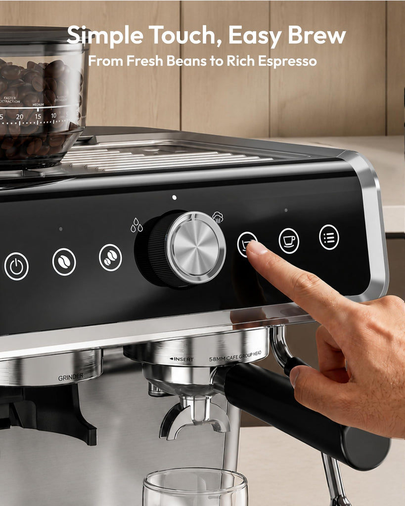Espresso Machine with Grinder, 30 Grind Settings, 20 Bar Coffee Maker with 58mm Portafilter, Expresso Coffee Machines