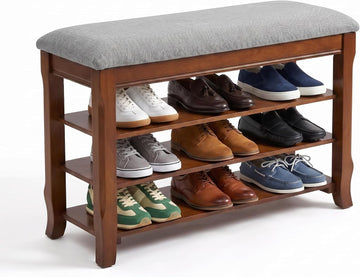 Solid Wood Shoe Rack Bench with Storage, Flip-Top Soft-Close Lid, 31.5" | 550 lbs Max Load, Adjustable Shelves