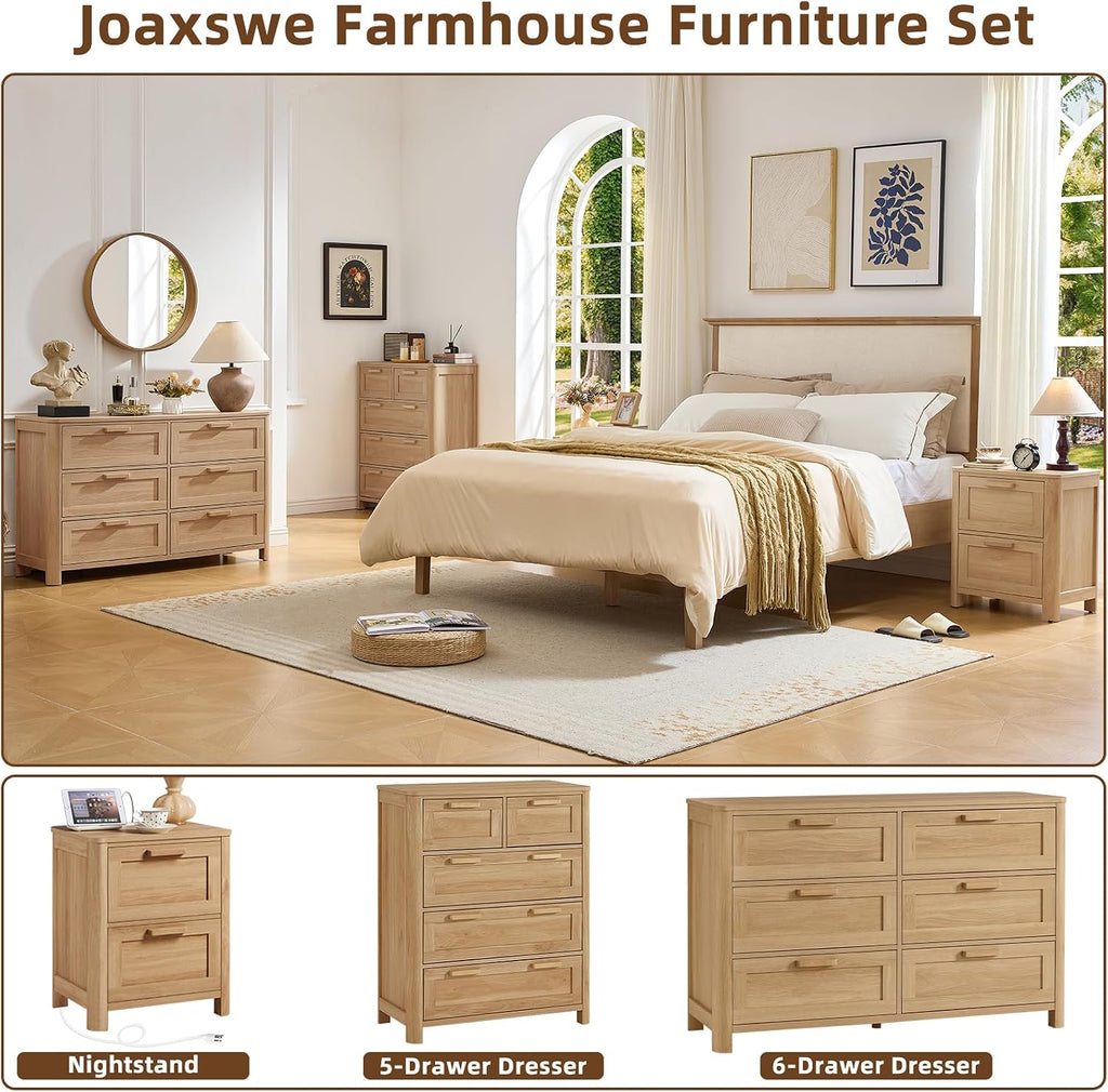 Farmhouse 5 Drawer Dresser , Vertical Dressers Chest of Drawers with 5 Deep Drawers & 4 Thickened Table Legs, Natural