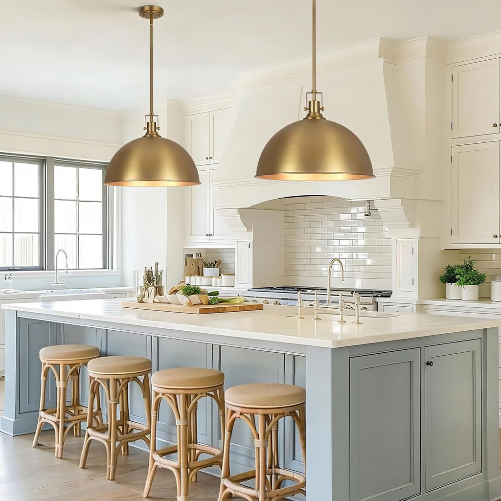 17.7 Inch Large Dome Pendant Light, 1-Light Brushed Gold Pendant Lighting All Metal, Modern Single Ceiling Hanging