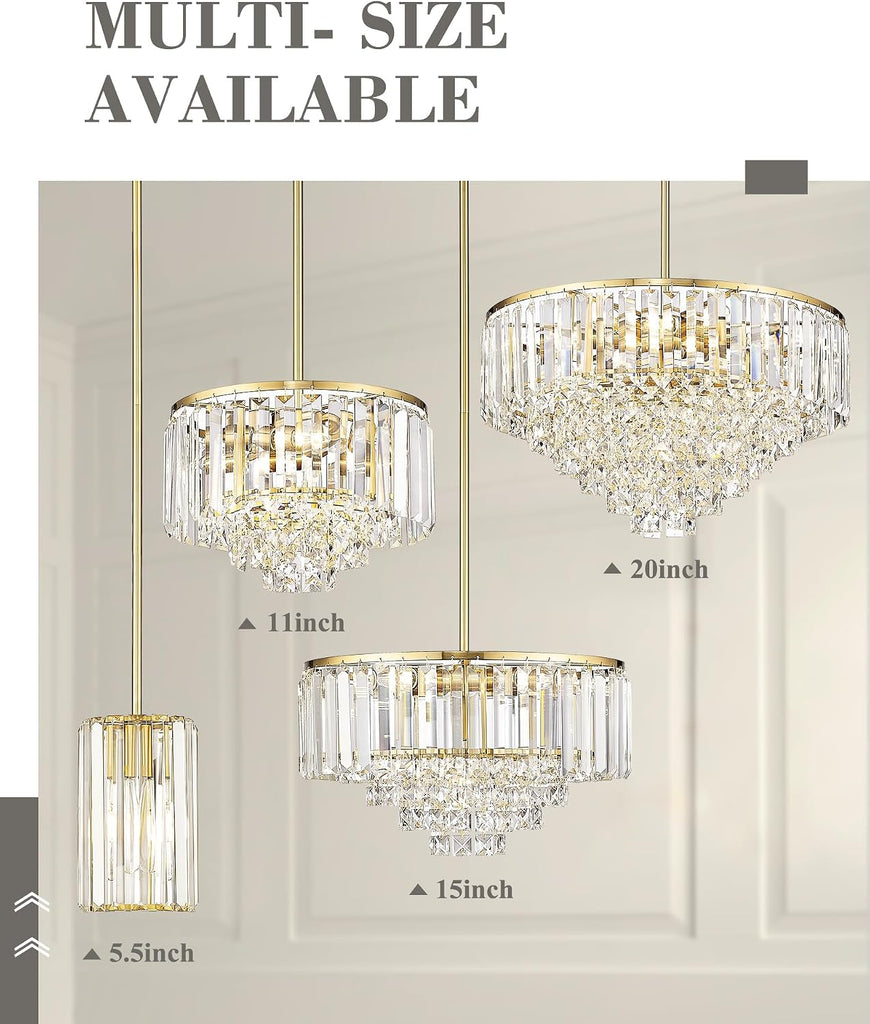 Crystal Pendant Lights, Hanging Light Fixture with Polished Gold Finish, Modern Mini Chandelier, Pendant Lights