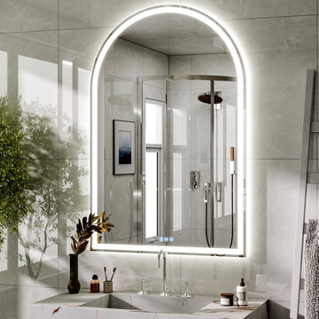 48x30 LED Arch Bathroom Mirror with Lights, Backlit + Front Lit