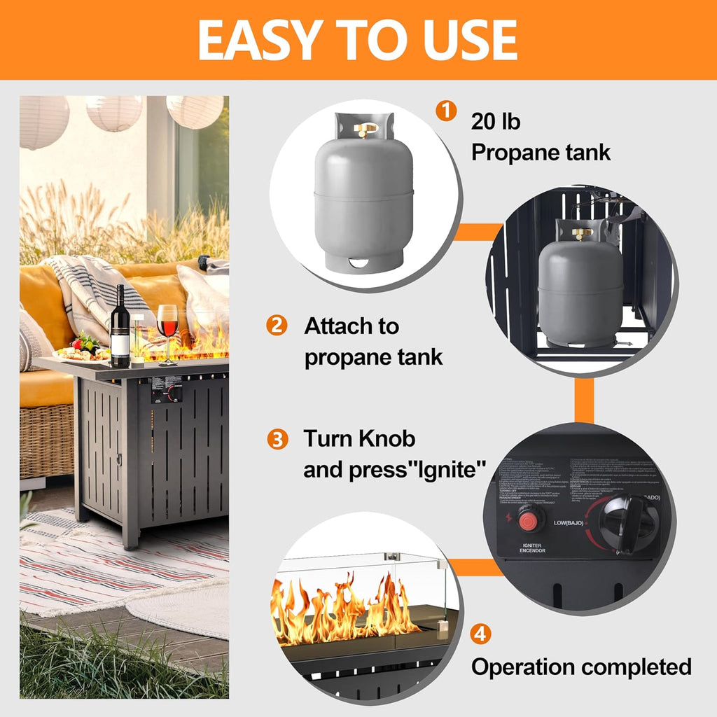43 Inch Outdoor Propane Fire Pit Table 50,000 BTU