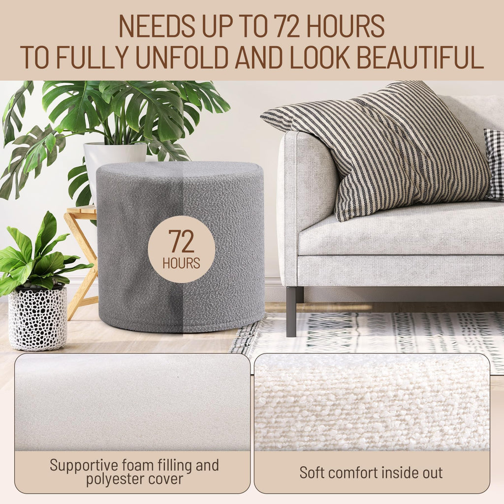 Grey Boucle Ottoman - Soft Foam