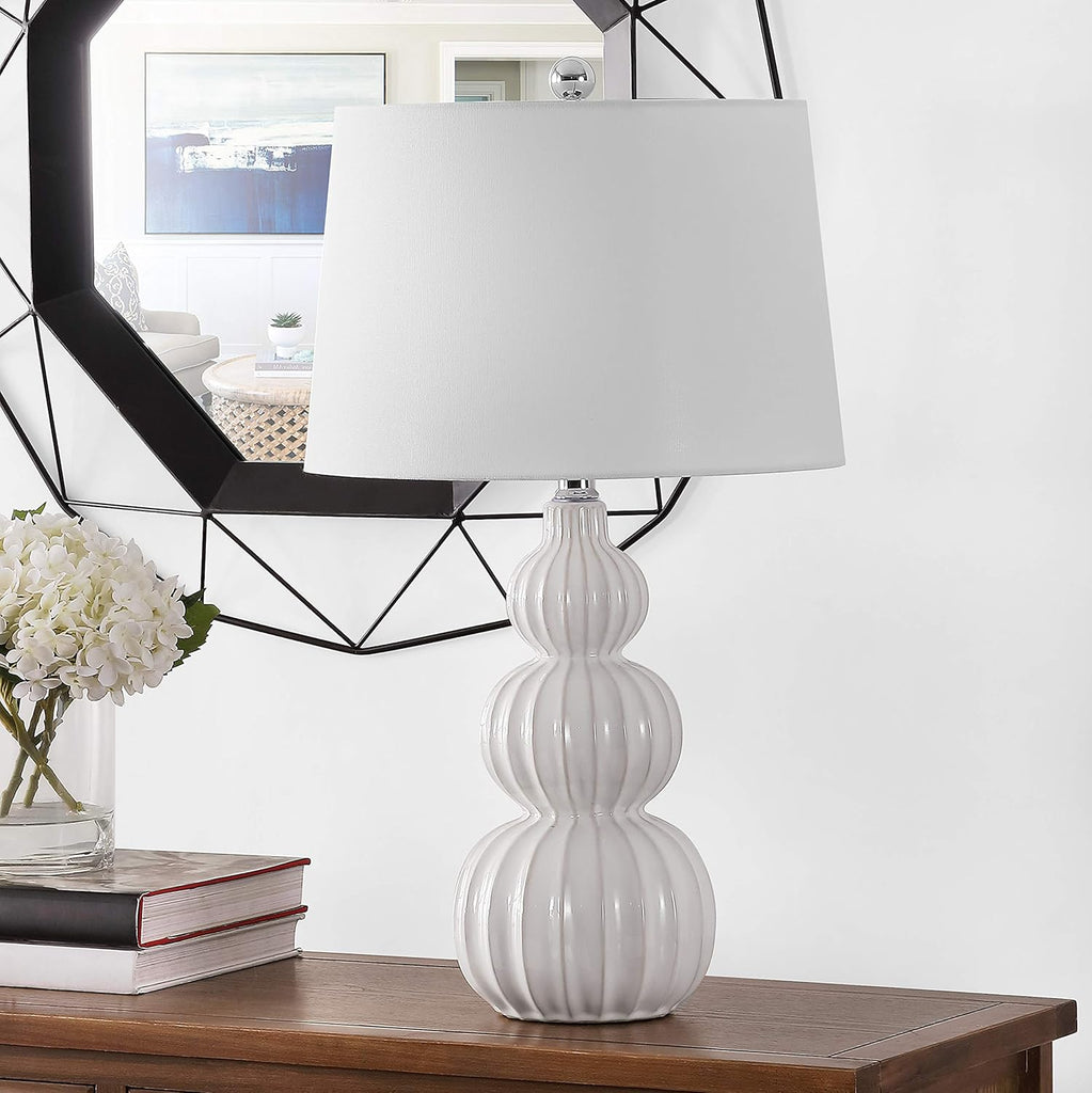 Corina White Triple Gourd Ceramic 26-inch Bedroom Living Room Home Office Desk Nightstand Table Lamp (LED Bulb Included)