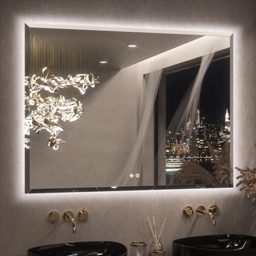 48"x36" Large Backlit Mirror Bathroom, Tempered Glass Beveled Edge