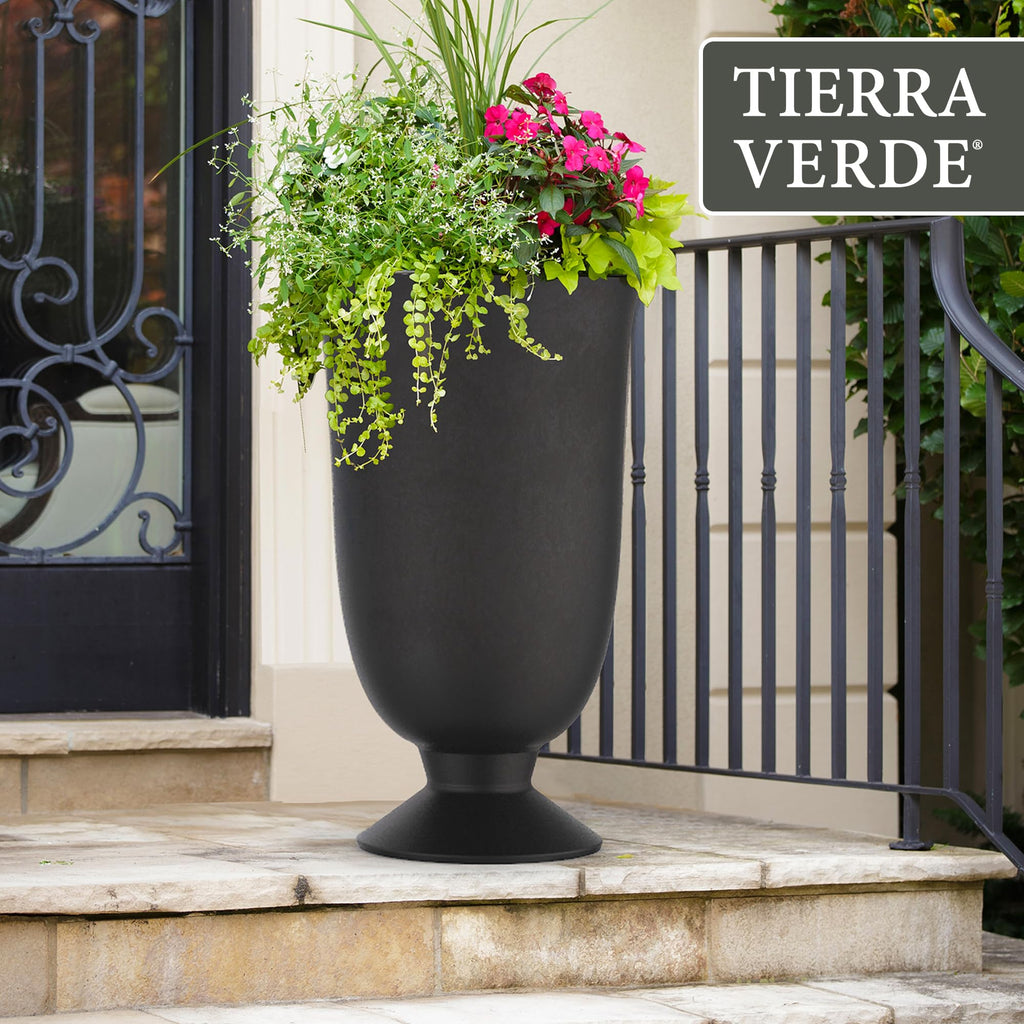 Cadence Self-Watering Urn Planter, Black, 14" x 23"
