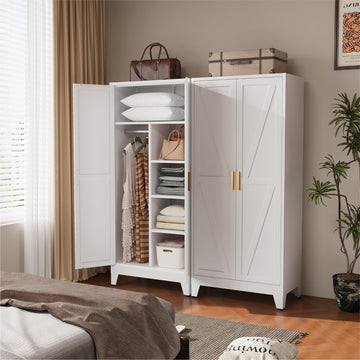 71" Metal Wardrobe Closet with Adjustable Shelves & Hanging Rod, Freestanding Armoire with Top Storage & Two-Section