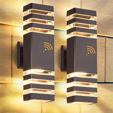 2 Pack Dusk to Dawn Outdoor Light Fixture, Modern Wall Lights Brown Exterior Sconce, 3000K Up and Down Porch Lights