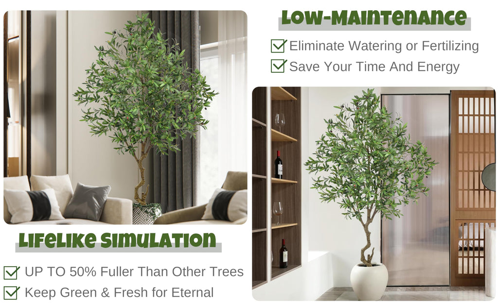 Artificial Olive Tree 8FT with 2190 Leaves & Matte White Planter