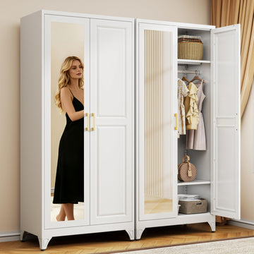 71" Tall Metal Armoire Wardrobe Closet with Mirror Door
