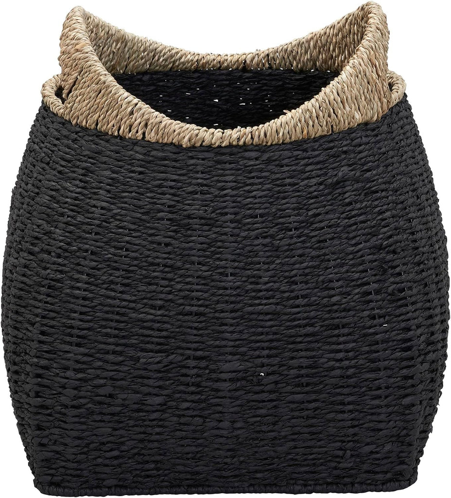 Handled Seagrass Basket Decorative Storage Organizer with Sturdy Metal Frame, Natural and Black Finish