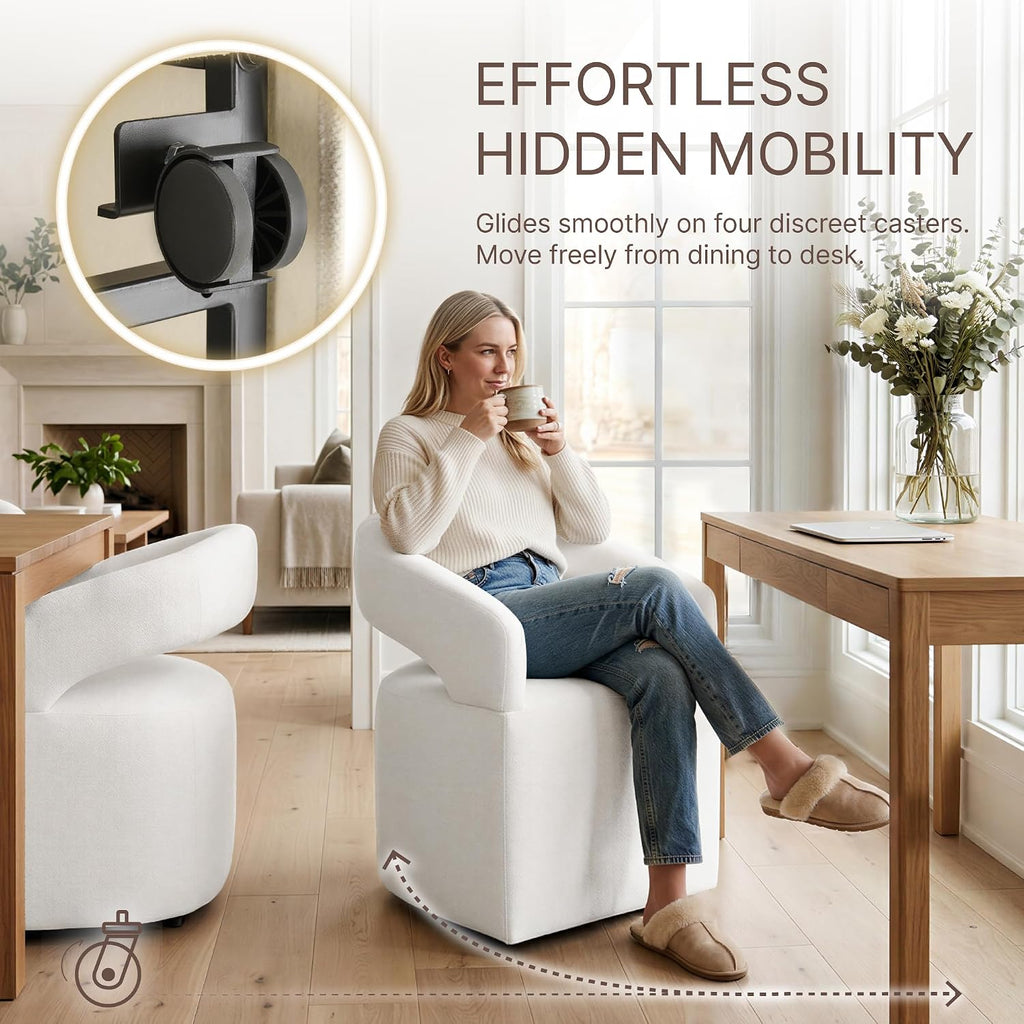 Upholstered Dining Chairs Set of 4, Modern Arm Kitchen & Dining Room Chairs with Hidden Casters, Linen Fabric Padded