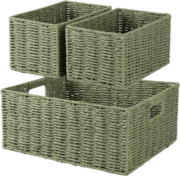 Wicker Baskets for Organizing, Large and Small Shelf Baskets Set, Handwoven Bins for Storage,Paper Rope Home