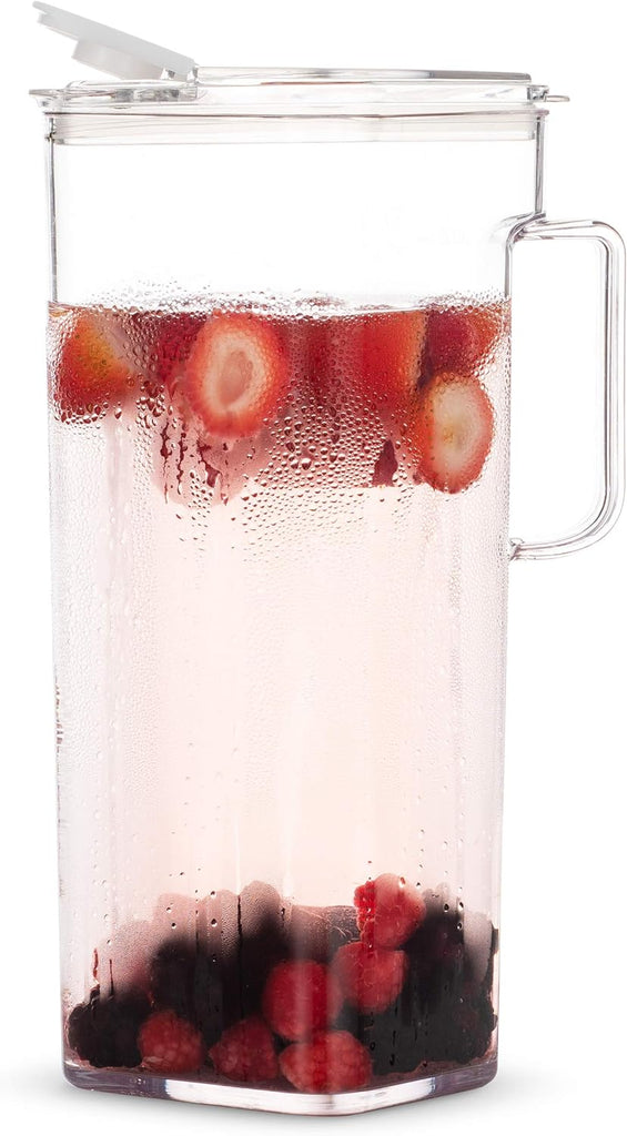 Tritan Plastic Water Pitcher with Lid - BPA-Free, Square Water & Iced Tea Pitcher - Dishwasher Safe - Tea, Sangria