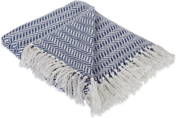 Modern Farmhouse Cotton Herringbone Blanket Throw with Fringe for Chair, Couch, Picnic, Camping, Beach, & Everyday