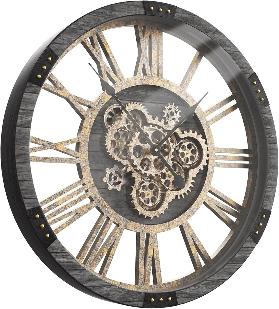 36" Extra Large Wall Clock with Moving Gears, Oversized Giant Industrial Steampunk Rustic Clocks for Wall Decor Living Room Home Office,...