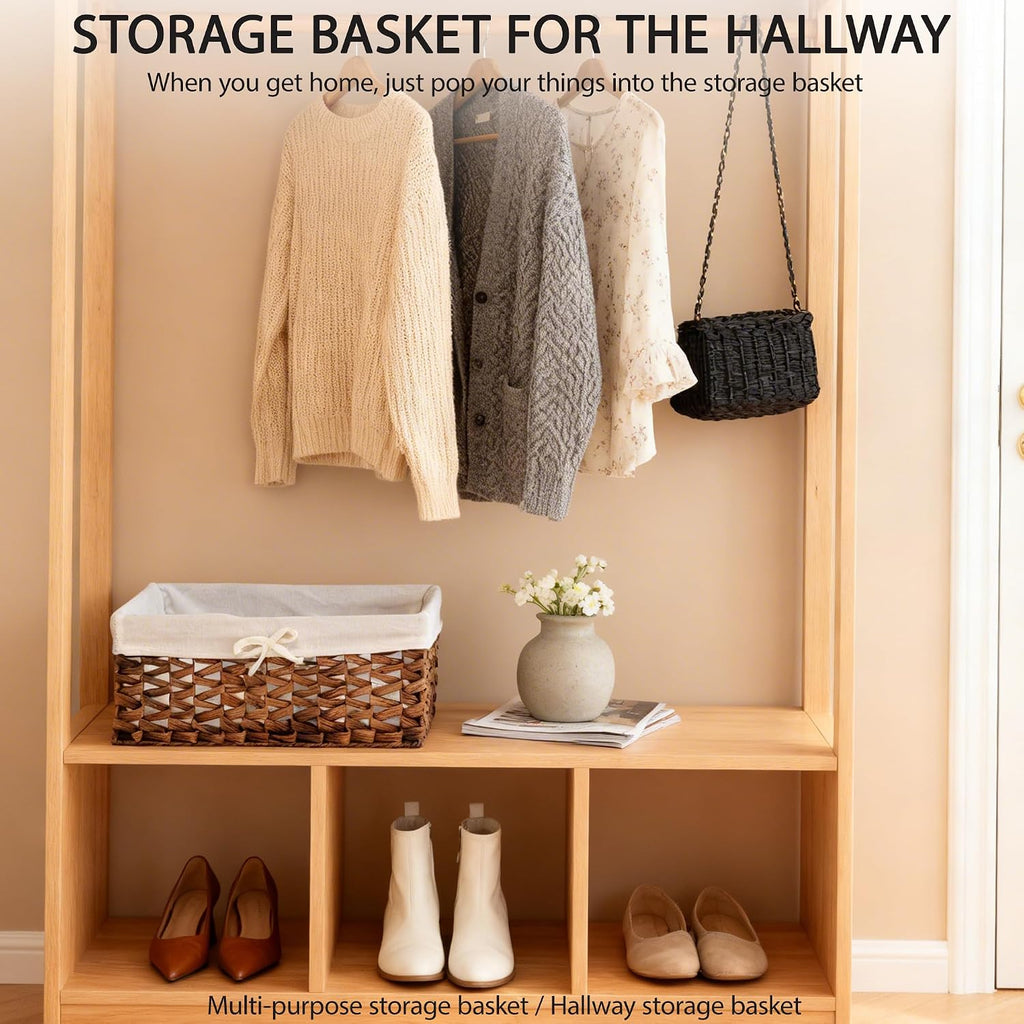 Rectangular Woven Seagrass Storage Bin with Handle,. (water hyacinth, Large)