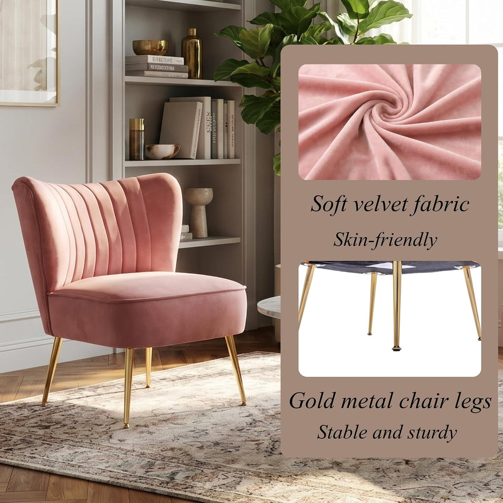 Velvet Accent Chairs Set of 2 Comfy Living Room Chair Armless Slipper Chair Mid Century Side Single Sofa Chair with