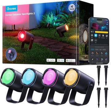 Outdoor Spot Lights 2, IP67 Waterproof Spotlights, RGBWIC, 4 Pack | Landscape Lights Work with Matter, Alexa, and