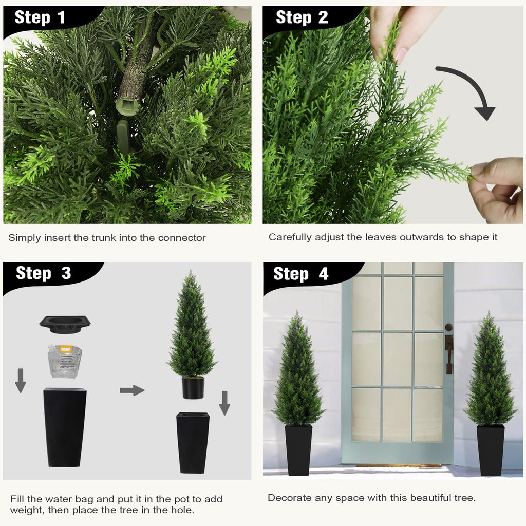 Artificial Cedar Trees for Outdoors, 5ft 2-Pack White Square Planter