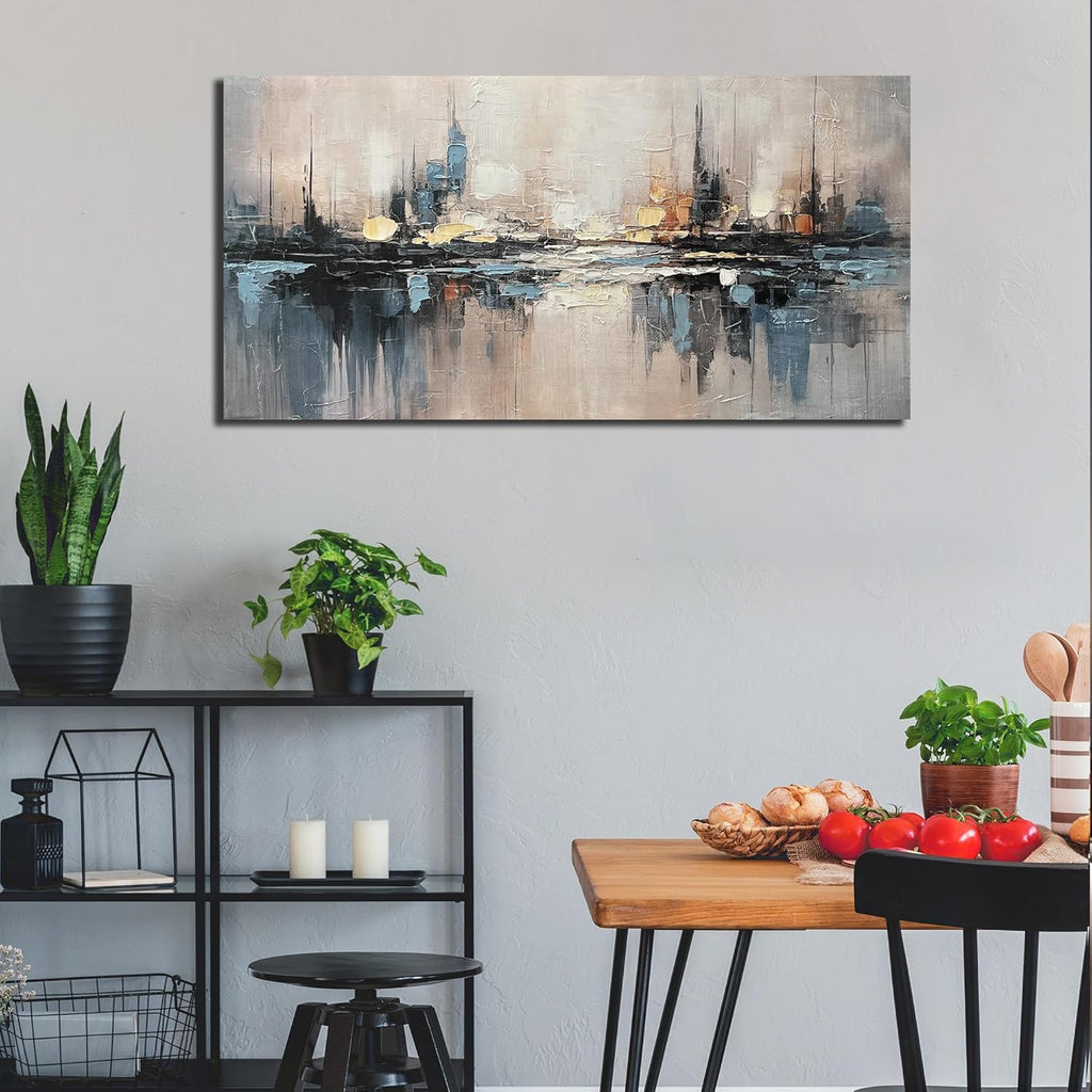 Abstract Canvas Wall Art for Bedrooom Blue and Gray Wall Decor City Wall Art