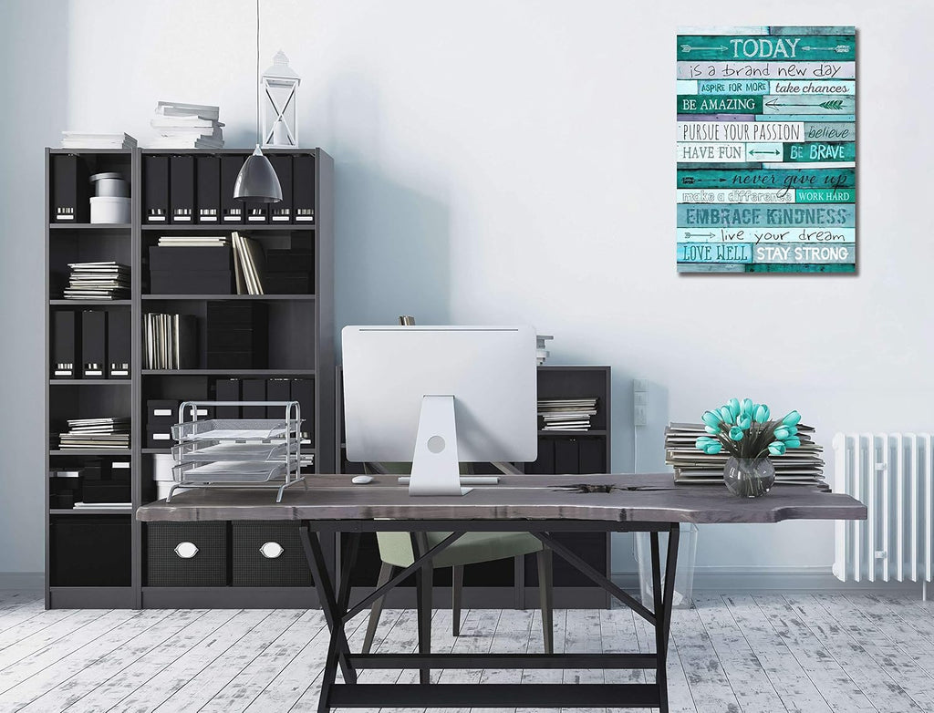 Inspirational Wall-Art - Quotes Office Wall Decor - Teal Wall Decor - Word Artwork Walls With Framed Canvas Art